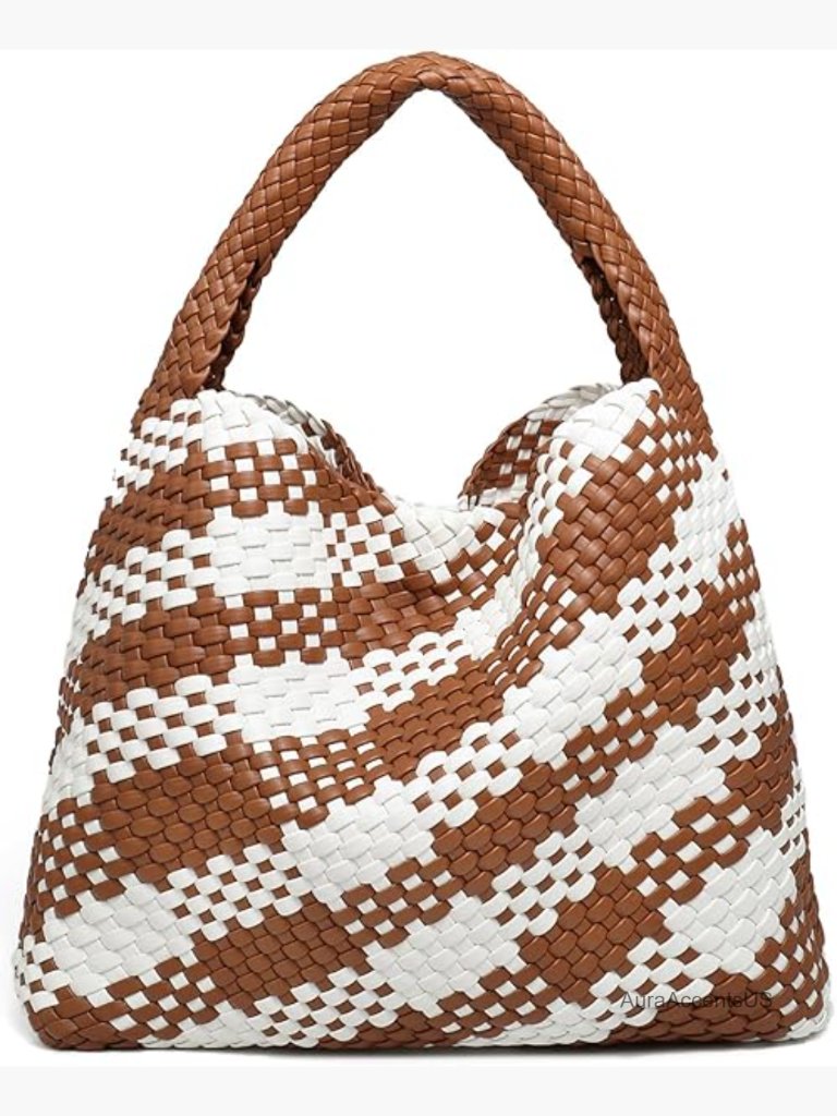 Woven Vegan Leather Tote Bag Large Beach Travel Handbag